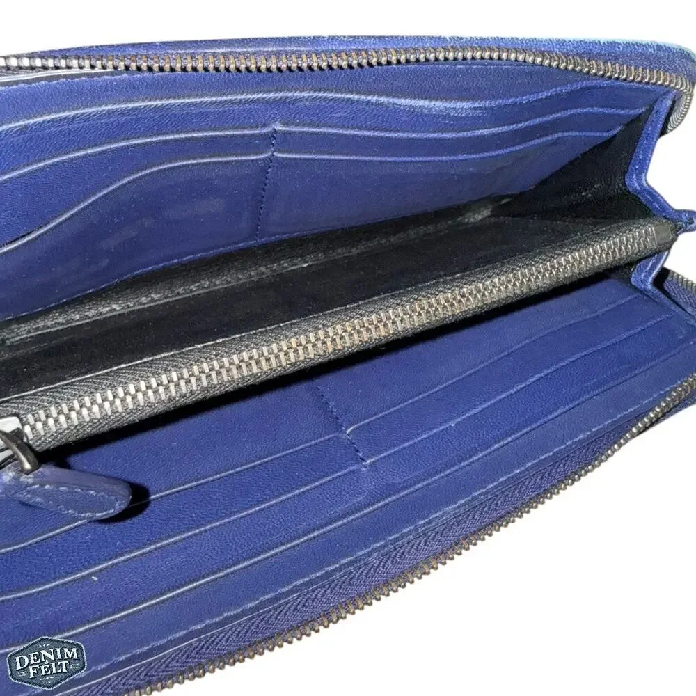 Bottega Veneta Turquoise/Navy Long Zip-Around‎ Leather Continental Wallet 💙RARE